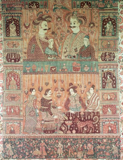 Bedspread Depicting Native Potentates and European Traders in Golconda, 17th Century by Unbekannt Unbekannt